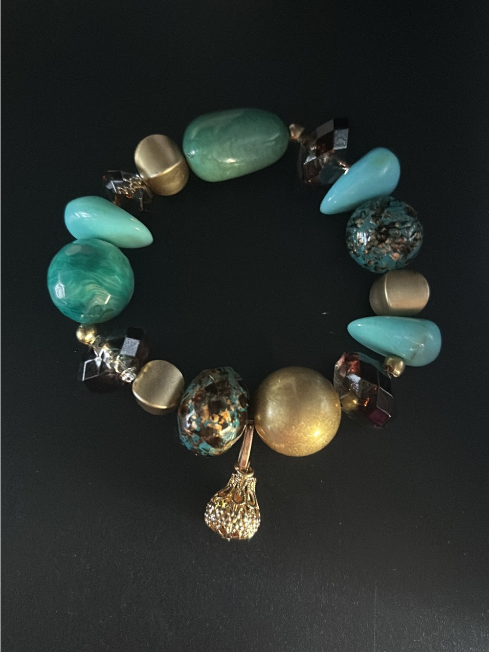 Gold and Turquoise Bracelet with Gold Charm